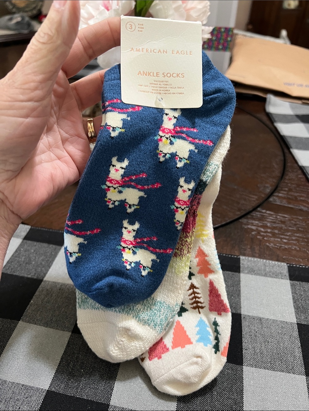 New American Eagle Outfitters Blue Llama & Patterned Ankle Socks - 3-Pack